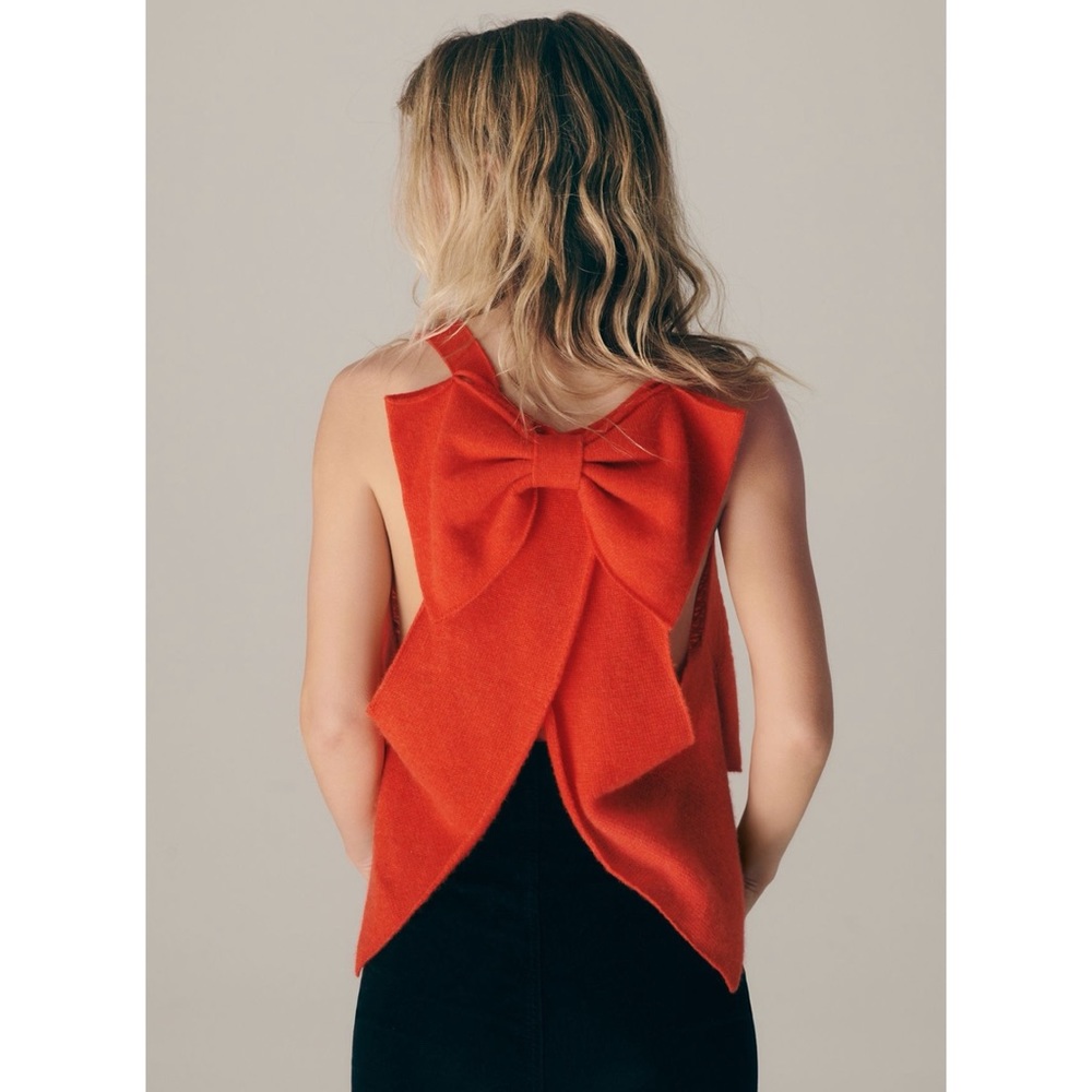 FREE PEOPLE Cashmere Unique Big Bow Split Back Tank Top Boho XL